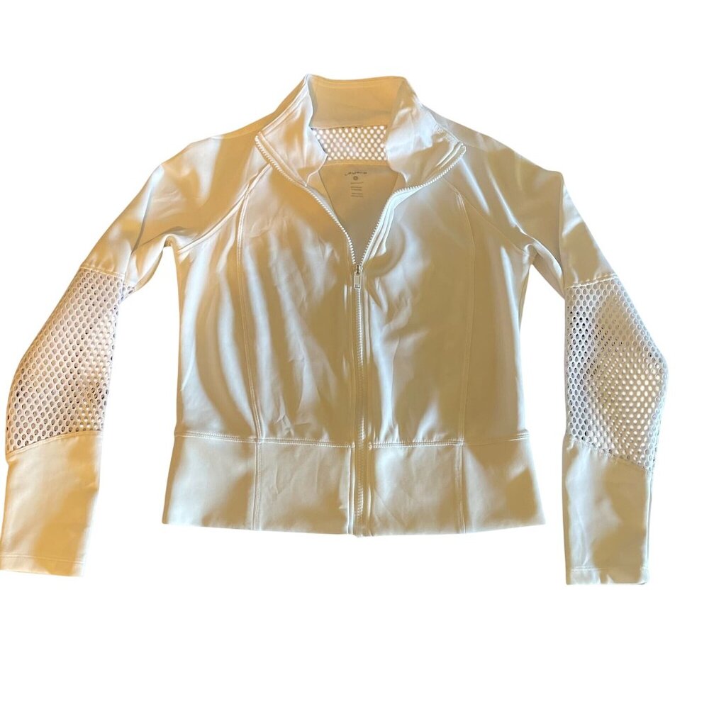 Layer 8 Womens White Mesh Sleeve Full Zip Athletic Jacket Size S Quick Dry Light